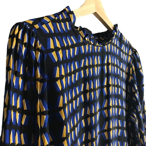 Rachel Zoe Small‎ Rayon Viscose Geometric Blouson Sleeve Smocked Cuff Top Office - Picture 2 of 10